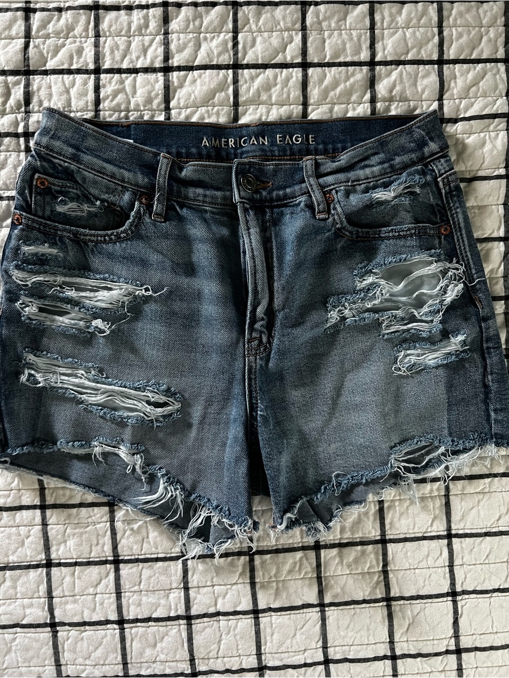 American Eagle Outfitters Distressed Medium Blue Denim Shorts